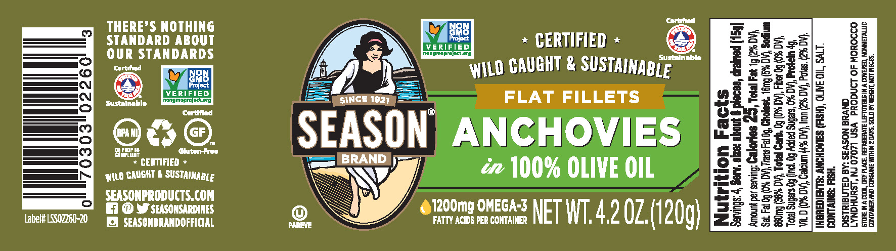 Anchovies Season Brand Sustainable Canned Seafood