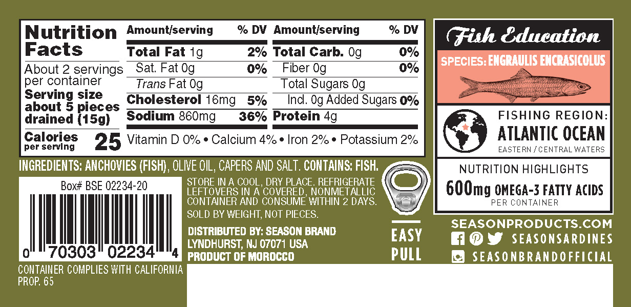 Anchovies Season Brand Sustainable Canned Seafood